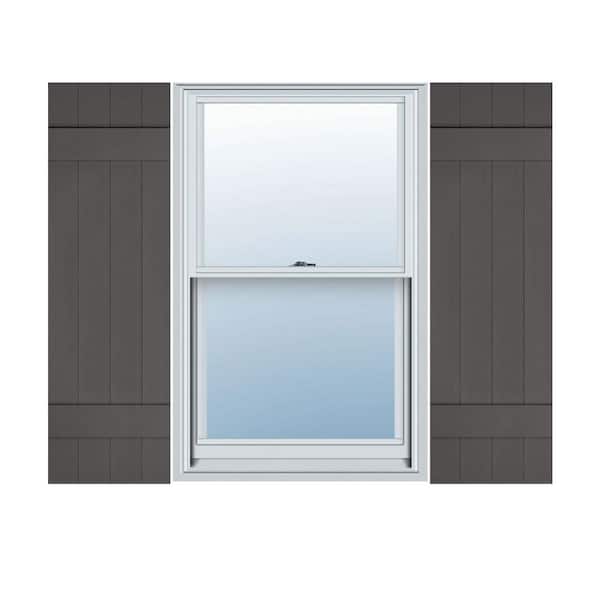 Ekena Millwork 14 in. x 48 in. Lifetime Vinyl Custom Four Board Joined Board and Batten Shutters Pair Tuxedo Grey