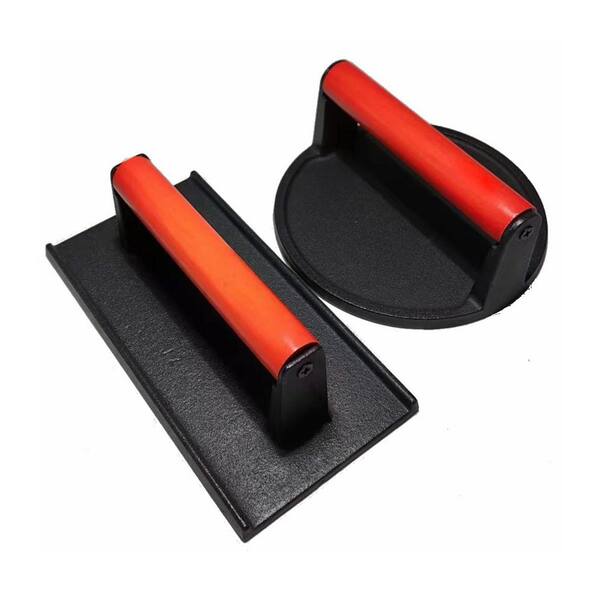 1-Piece Heavy-Duty Cast Iron Black Finish Bacon Meat Steak Press with Wood Handle for Griddle Grill Cooktops Set