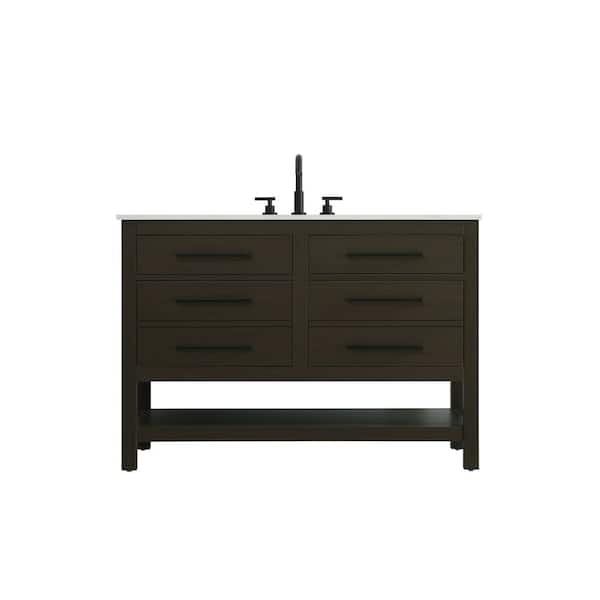 48 in. Single Sink Mocha Brown Bath Vanity with White Engineered Marble Top