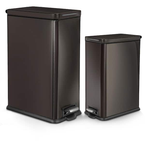 Home Zone Living 7.9 gal. and 2.5 gal. Stainless Steel Step-On Kitchen Trash Can Combo Value Set with Soft Close Lid