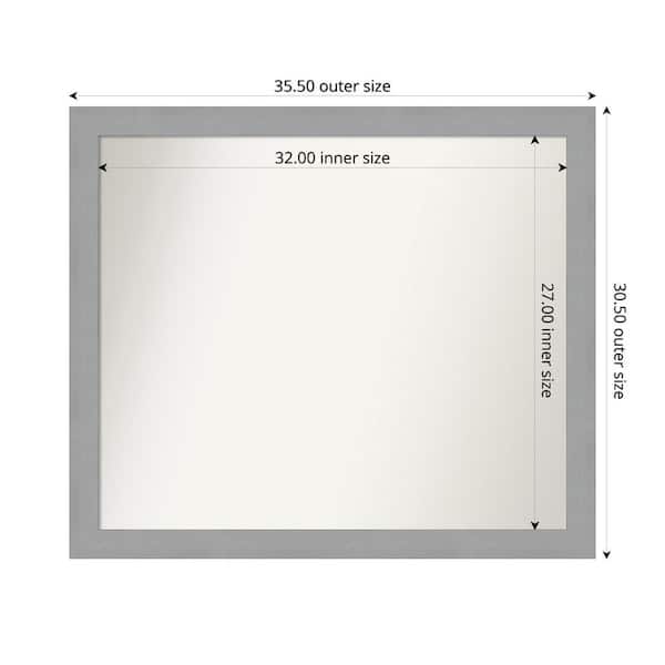Amanti Art Brushed Nickel 35.5 in. x 30.5 in. Custom Non-Beveled Recycled Polystyrene Framed Bathroom Vanity Wall Mirror
