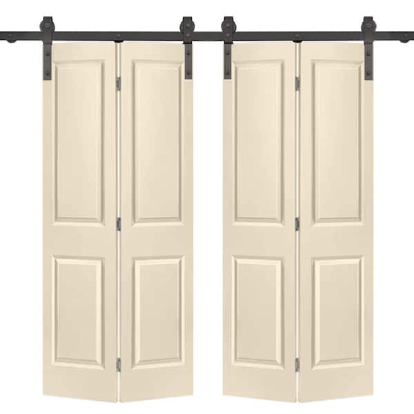 CALHOME 72 in. x 80 in. Hollow Core 2-Panel Beige MDF Composite Double Bi-Fold Barn Doors with Sliding Hardware Kit