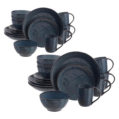 Taite 32-Piece Reactive Glaze Midnight Blue Stoneware Dinnerware Set (Service for 8)