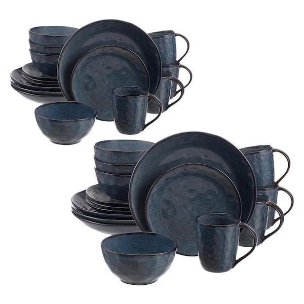 Home Decorators Collection Taite 32-Piece Reactive Glaze Midnight Blue Stoneware Dinnerware Set (Service for 8)