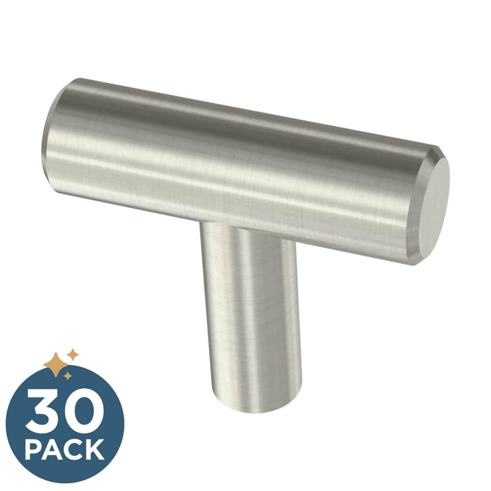 (30-Pack) Simple Bar 1-1/4 in. (32 mm) Modern Stainless Steel T-Shaped Bar 