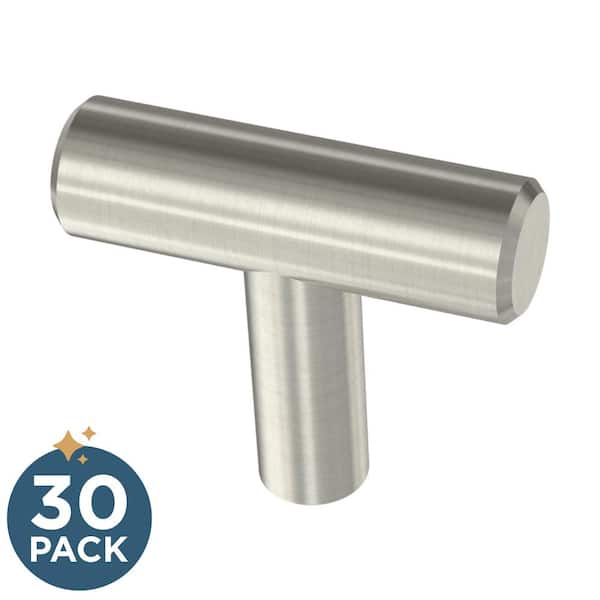 (30-Pack) Simple Bar 1-1/4 in. (32 mm) Modern Stainless Steel T-Shaped Bar Cabinet Knobs