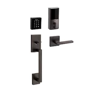 Obsidian Venetian Bronze Keyless Electronic Touchscreen Deadbolt with San Clemente Handle Set and Halifax Interior Lever