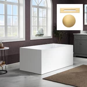 Hoboken 59 in. Acrylic FlatBottom Rectange Bathtub with Brushed Gold Overflow and Drain Included in White