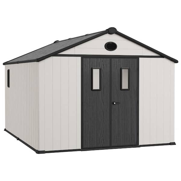 10 ft. W x 12 ft. D Outdoor Resin Storage Shed with Lockable Doors and Slooping Roof for Backyard (120 sq. ft.)