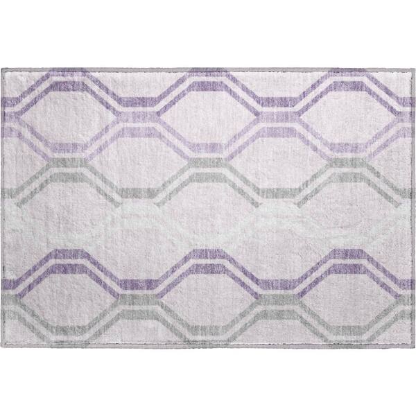 Mayfield Premium Machine Washable Abstract AMF2326 Lavender 3 ft. x 4 ft. Area Rug