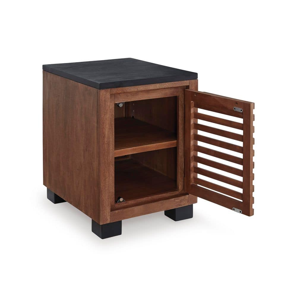 Kallari 18 in. Black/Dark Bown Rectangle MDF End Table with Solid Wood Frame - thumbnail 4