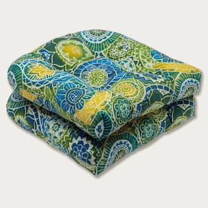 19 in. x 19 in. Outdoor Dining Chair Cushion in Blue/Green (Set of 2)