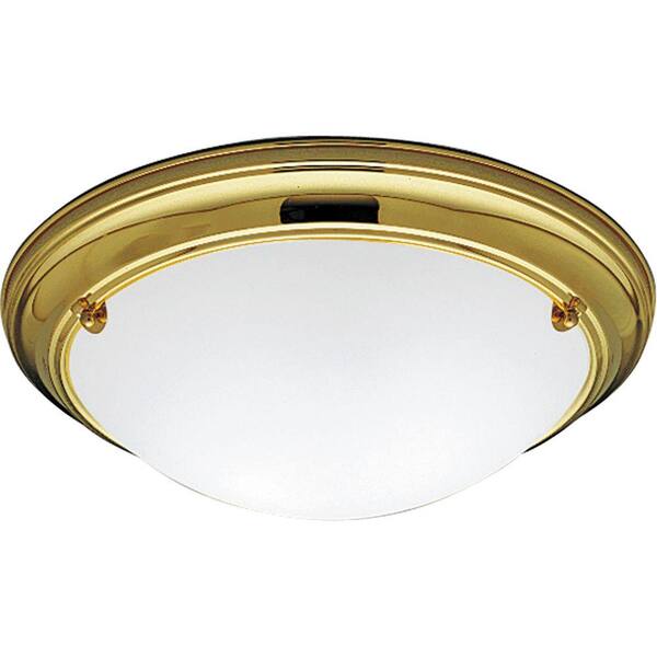 Progress Lighting Eclipse Collection 2-Light Polished Brass Flushmount with Satin White Glass