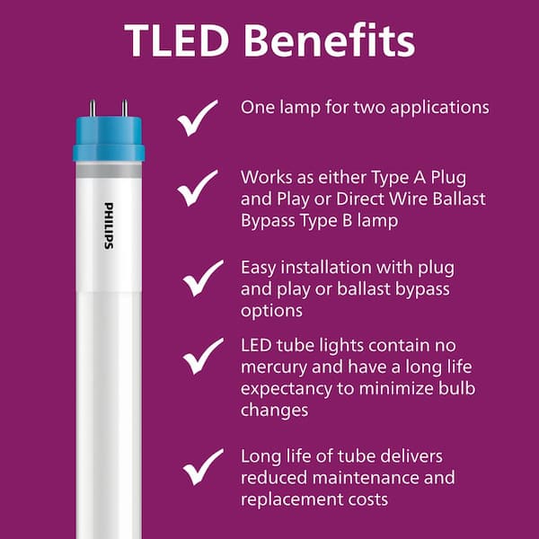 Philips 32-Watt Equivalent 48 in. T8 Type A+B Tube G13 Base LED