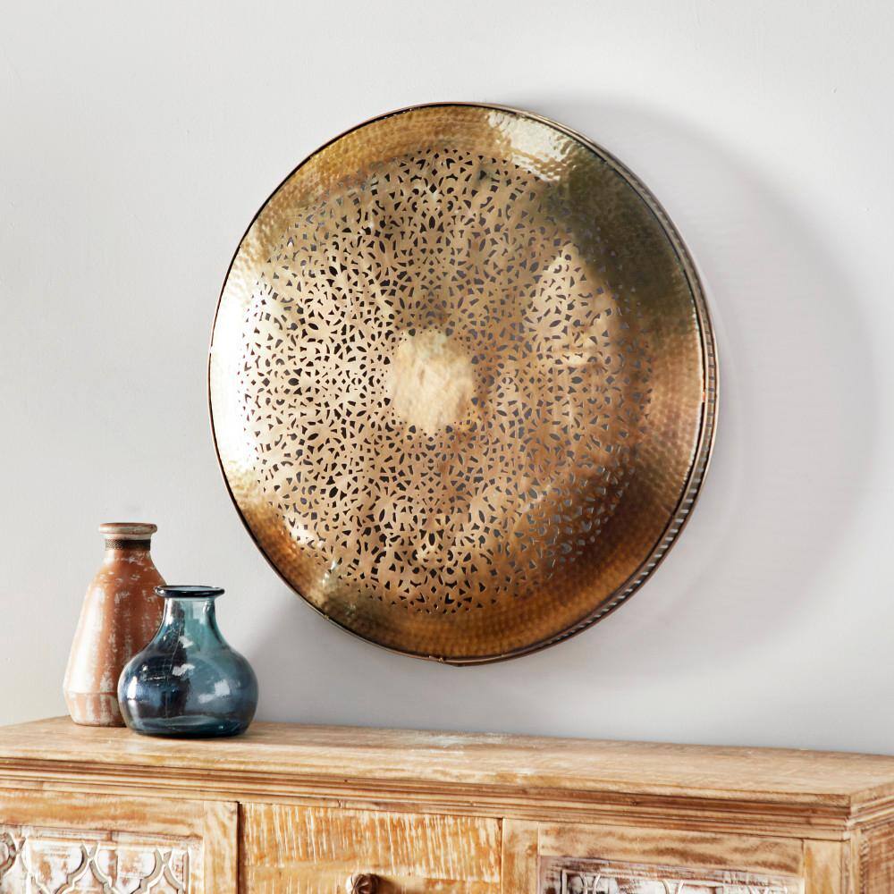 Litton Lane 32 in. x 32 in. Metal Gold Plate Wall Decor with Moroccan