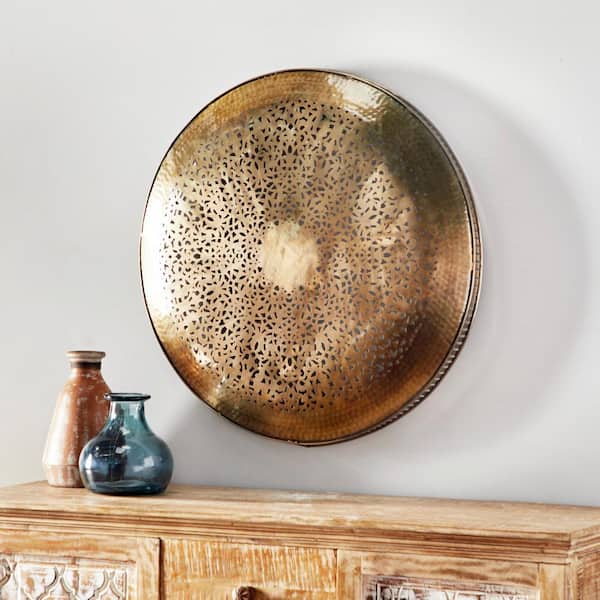 Litton Lane 32 in. x  32 in. Metal Gold Plate Wall Decor with Moroccan Pattern
