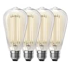 100-Watt Equivalent ST19 Dimmable Straight Filament Clear Glass Vintage Edison LED Light Bulb, Bright White (4-Pack)