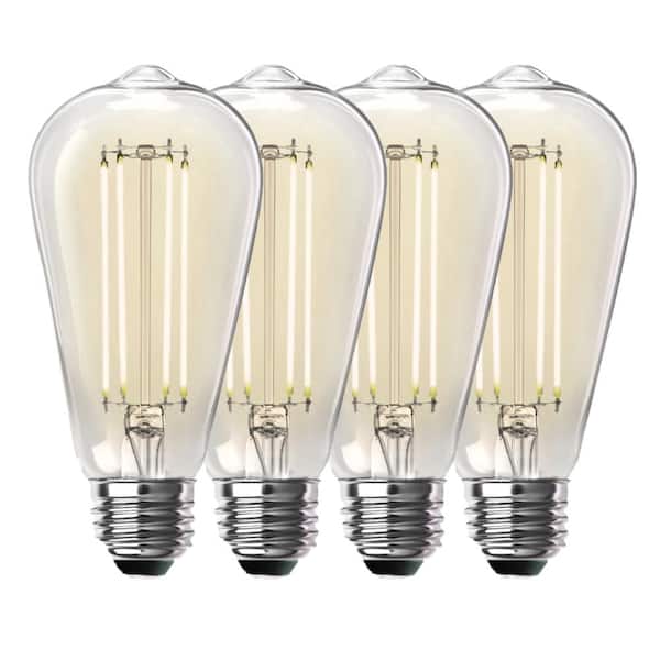 Photo 1 of 100-Watt Equivalent ST19 Dimmable Straight Filament Clear Glass Vintage Edison LED Light Bulb, Bright White (4-Pack)