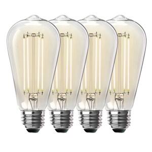 100-Watt Equivalent ST19 Dimmable Straight Filament Clear Glass E26 Vintage Edison LED Light Bulb, Bright White (4-Pack)