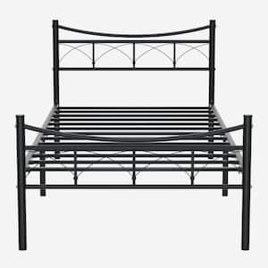 Victorian Bed Frame ，Black Metal Frame，Twin Size, 39" W, Carbon Steel Platform Bed with Headboard and Footboard