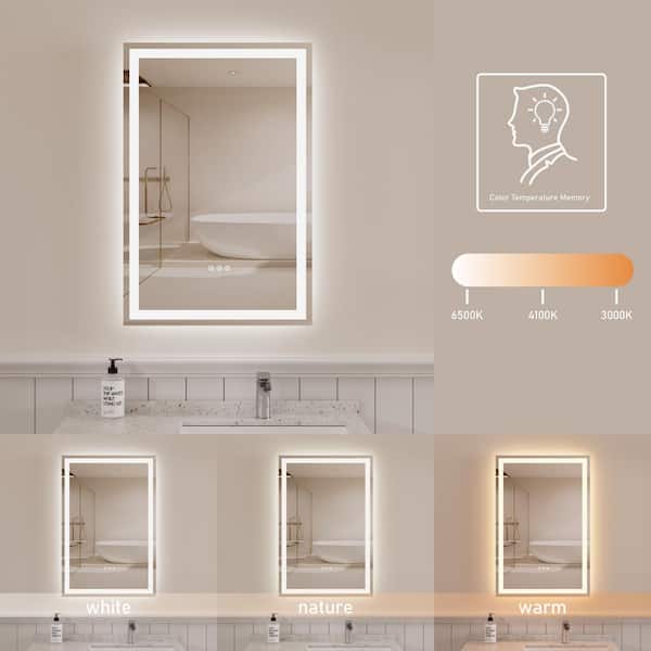 Illume 24 in. W x 36 in. H Rectangular Frameless Dimmable Anti-Fog LED Light Wall Bathroom Vanity Mirror Silver