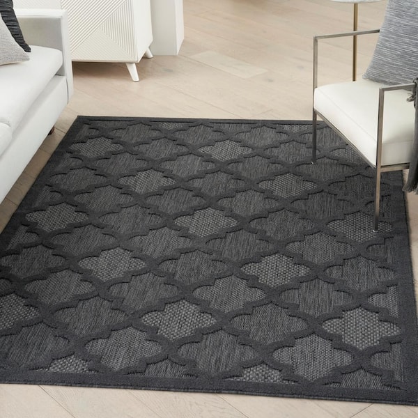 Easy Care Charcoal/Black 4 ft. x 6 ft. Geometric Contemporary Indoor Outdoor Area Rug
