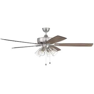 Super Pro-104 60 in. Indoor Dual Mount Brushed Polished Nickel Ceiling Fan with 4-Light Clear Glass LED Light Kit