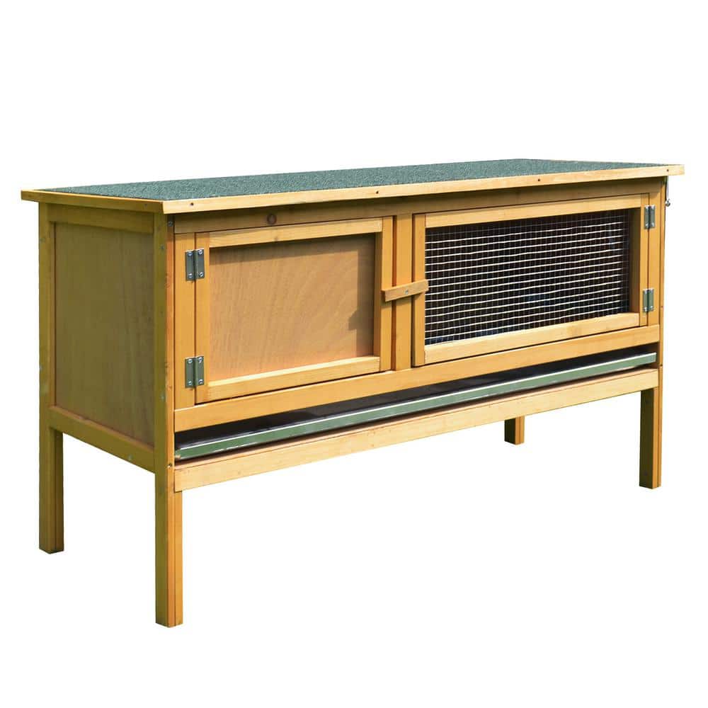 Yellow Fir Wood Outdoor Guinea Pig Hutch with Green Roof