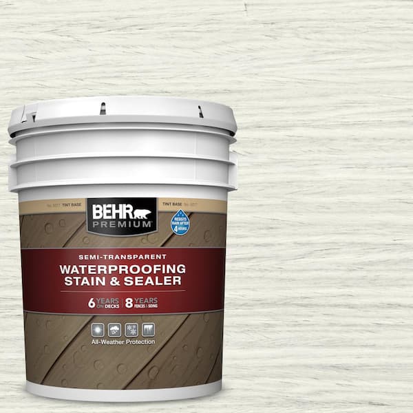 BEHR PREMIUM 5 gal. #ST-337 Pinto White Semi-Transparent Waterproofing Exterior Wood Stain and Sealer