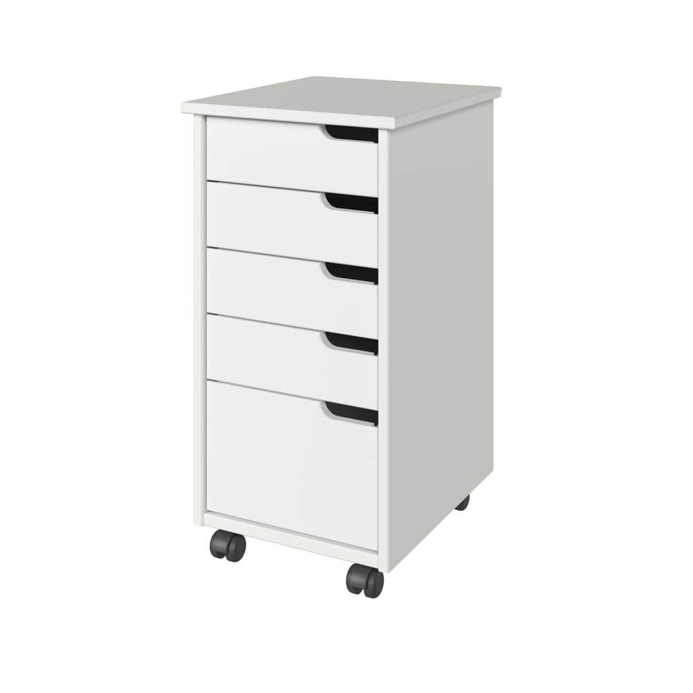 White Solid Wood 5-Drawer Rolling Storage Cart