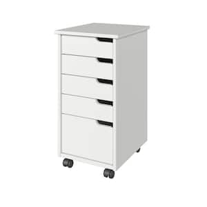 Euro 4+1 Drawer White Solid Wood 13.25 in. Narrow Roll Cart File Cabinet