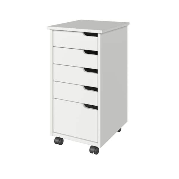 Euro 4+1 Drawer White Solid Wood 13.25 in. Narrow Roll Cart File Cabinet