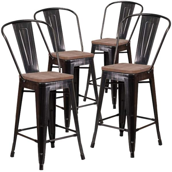 Carnegy Avenue 24.25 in. Black-Antique Gold Bar Stool (4-Pack) CGA-CH ...