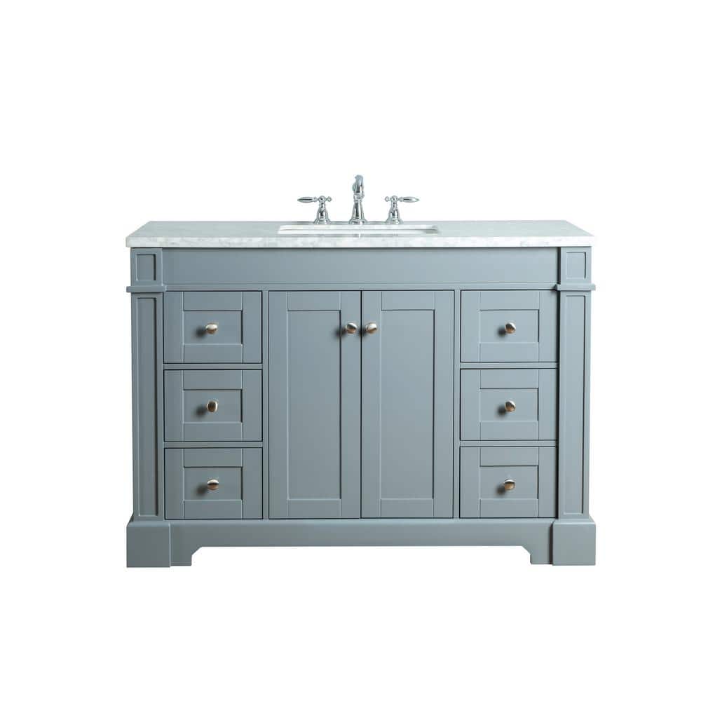 stufurhome Seine 48 in. W x 22 in. D Bath Vanity in Gray with Marble Vanity Top in Carrara White with White Basin -  HD-1632G-48-CR