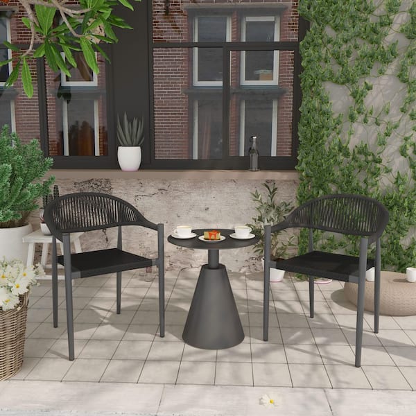 TWT Gray Round Metal Outdoor Bistro Side Table