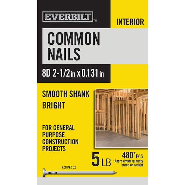 Everbilt 8D 2-1/2 in. Common Nails Bright 5 lbs (Approximately 480 Pieces)