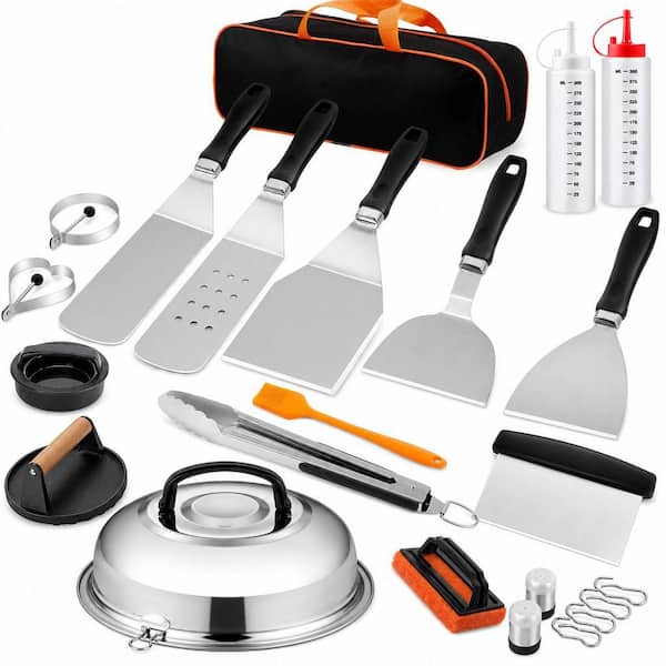 27-Piece Griddle Accessories Kit, Enlarged Spatula Gift Set with Basting Cover, Burger Press Patty Maker for Outdoor BBQ