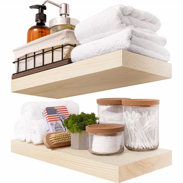 Unbranded 16 in. W x 6.7 in. D Solid ​Wood Unfinished Decorative Wall Shelf (Set of 2)