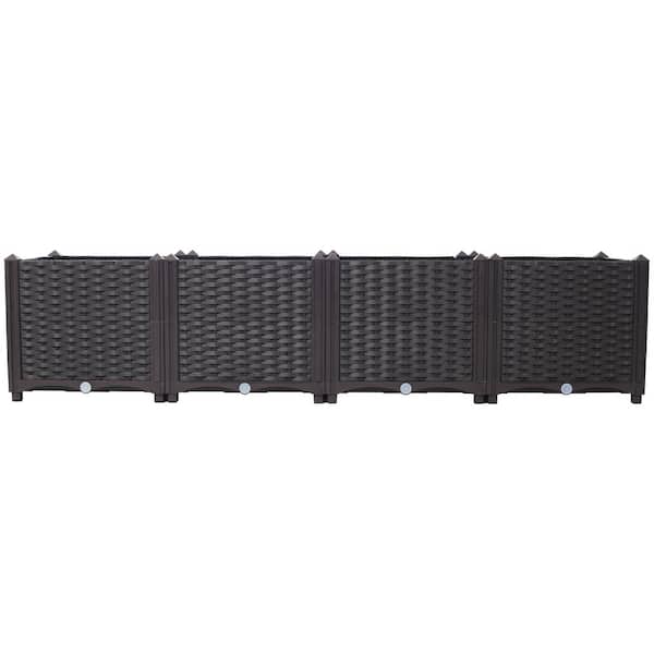 63 in. Brown Plastic Rectangular Outdoor Planter Raised Beds with Drainage Plug, Self-Watering for Vegetable Flower