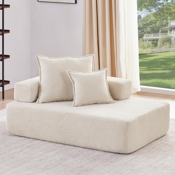 Noble House Urla 56 in. Boucle Fabric Modular U-Shape Sectionals Sofa Piece in. Beige, Oversized