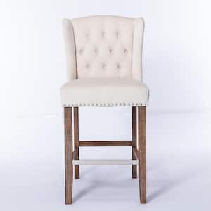 41.3 in. H Beige Counter Height Bar Stools, Upholstered Dining Chairs with Tufted back, Nailhead, Wood Legs (Set of 2)