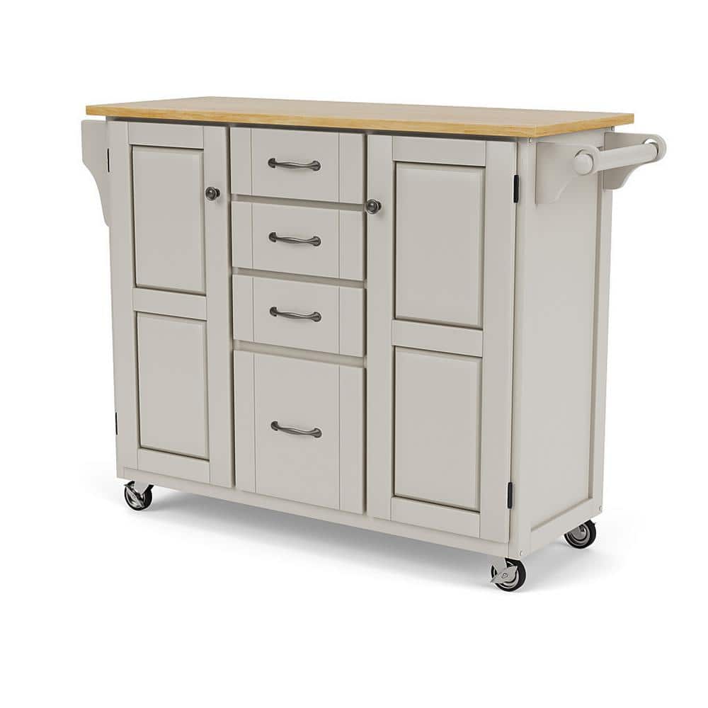 White and Natural Wood Kitchen Cart with Storage
