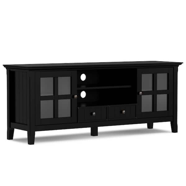 Simpli Home Acadian Solid Wood 60 in. Wide Transitional TV Media Stand in Black for TVs up to 65 in.