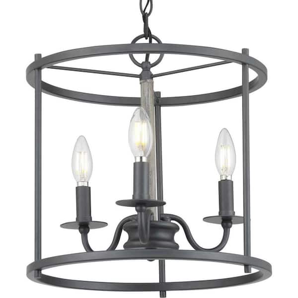 Progress Lighting Somstreet 3-Light Graphite with Painted Weathered Gray Wood-Style Accents Pendant