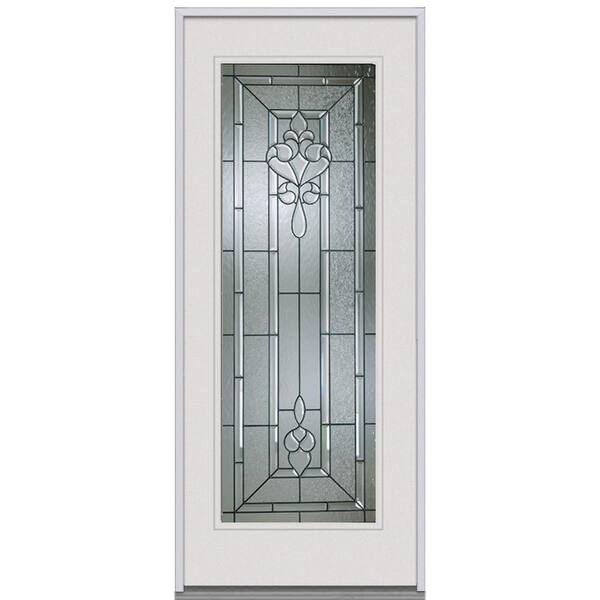 Milliken Millwork 32 in. x 80 in. Fontainebleau Decorative Glass Full Lite Primed White Steel Replacement Prehung Front Door