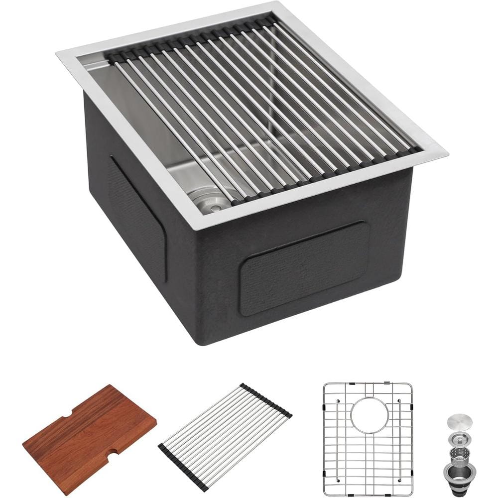 15 in. Undermount Single Bowl 16G Stainless Steel Kitchen Bar Sink with Wor