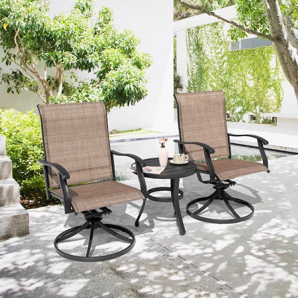 3 hotsell Pieces Outdoor Swivel Patio Sets Rocker Chair Textilene Fabric Table Brown