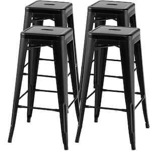 30 in. Set of 4 Stackable Backless Metal Bar Stools with Footrest for Kitchen Black