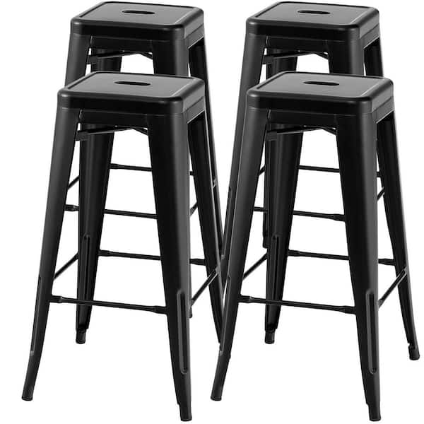 Gymax 30 in. Set of 4 Stackable Backless Metal Bar Stools with Footrest for Kitchen Black