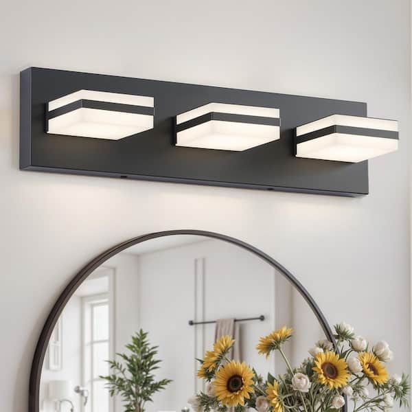 18 in. 3-Light Matte Black 3CCT Adjustable Modern LED Vanity Light with Memory Function Rotatable Shades